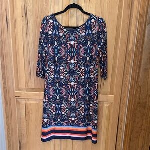 Vince Camuto Navy and Coral Patterned Tunic